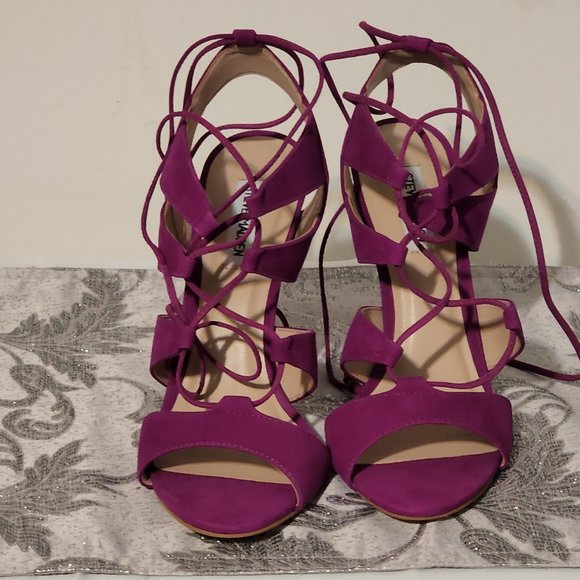 Steve Madden Sandalia Purple Nubuck Leather Lace-Up Heels - Picture 7 of 8